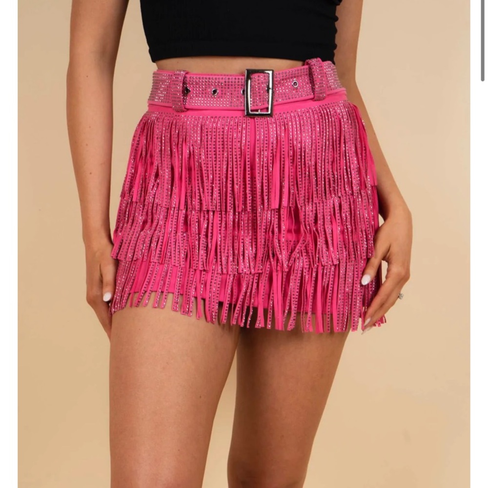 Pink fringe skirt